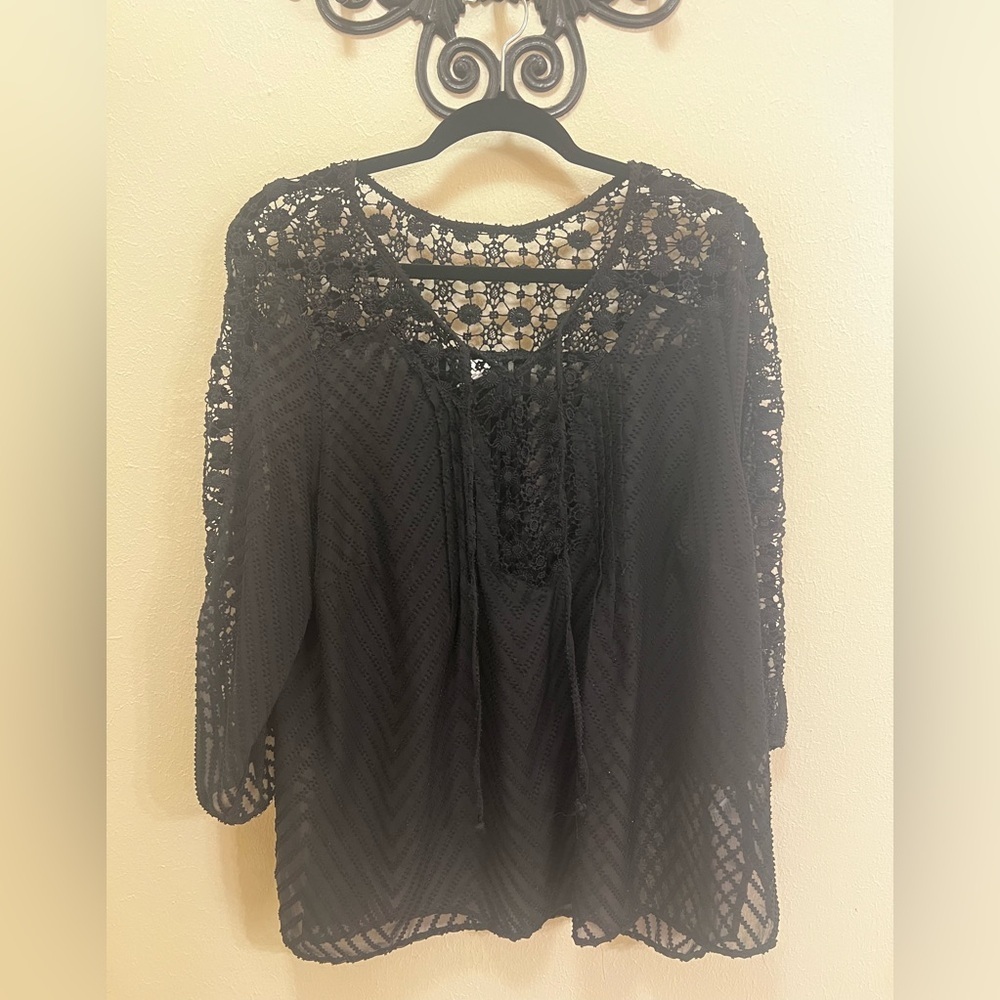 Bila Black Crochet Lace Peasant Tunic